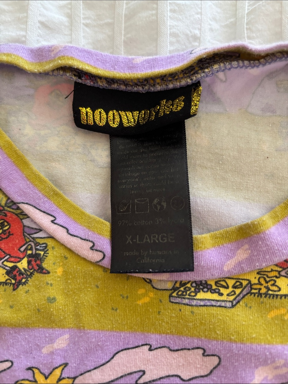 Nooworks strawberry Puff Sleeve Top in Lavender and Olive with Red Accents - Picture 2 of 3